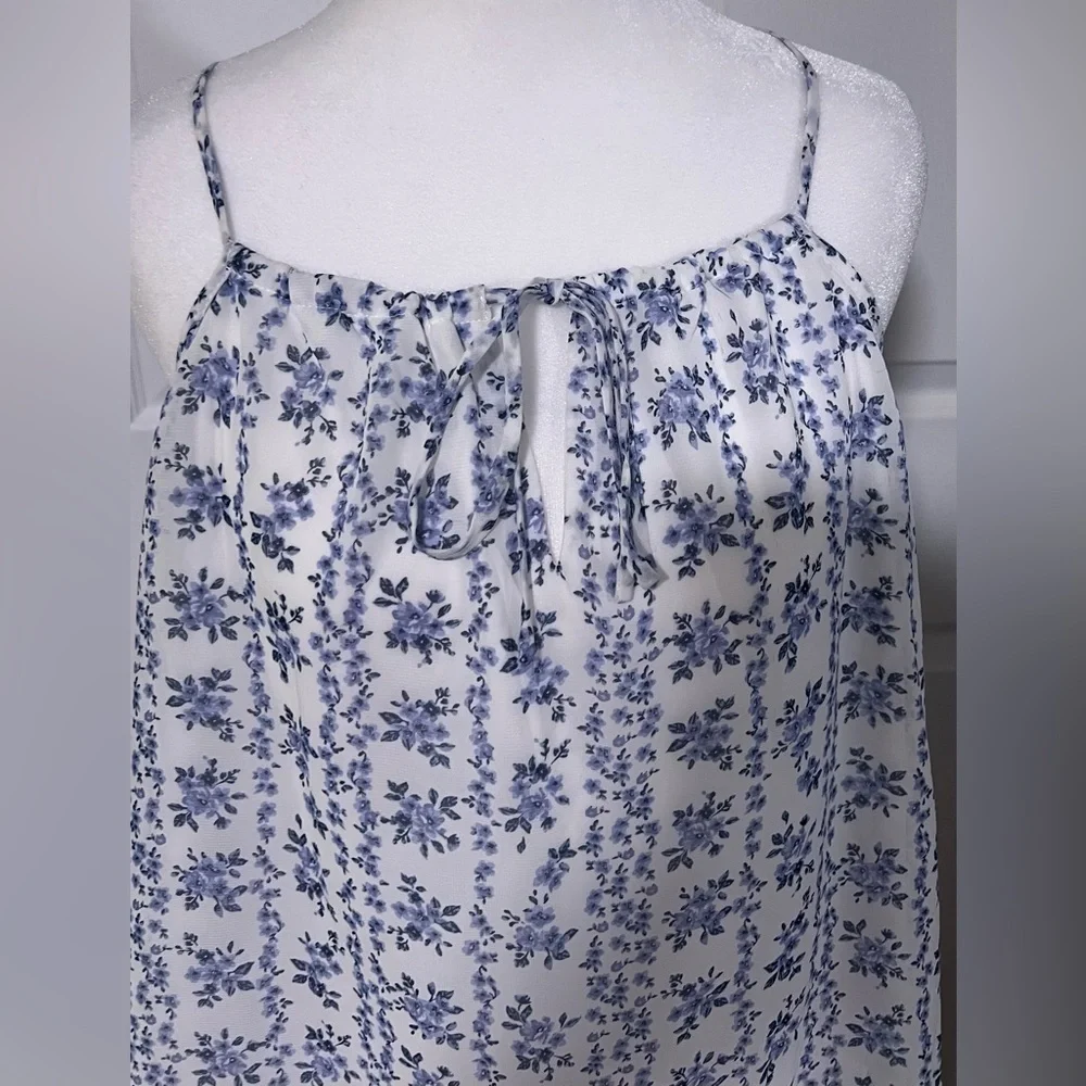Aqua White and Blue Floral Sleeveless Slouch Top